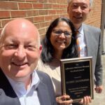 Dr. Jagadamma with her AgResearch Mid-Career Research Award pictured with UTIA Chancellor and Senior VP, Keith Carver, and UT AgResearch Dean, Hongwei Xin