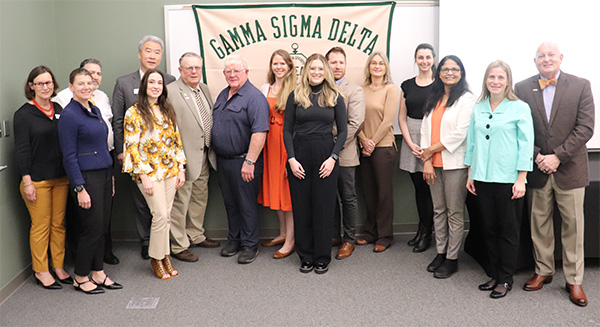 Dr. Jagadamma being recognized with the Research Award from the University of Tennessee Chapter of Gamma Sigma Delta.