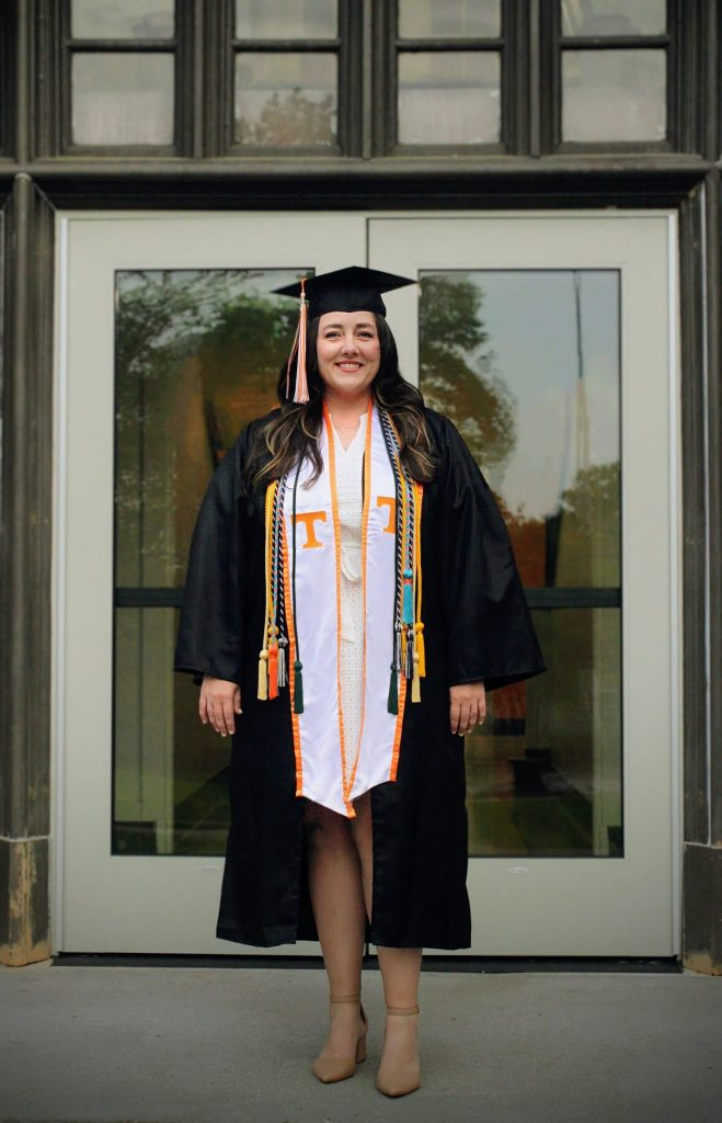 Amber Gunter wearing her graduation cap and gown
