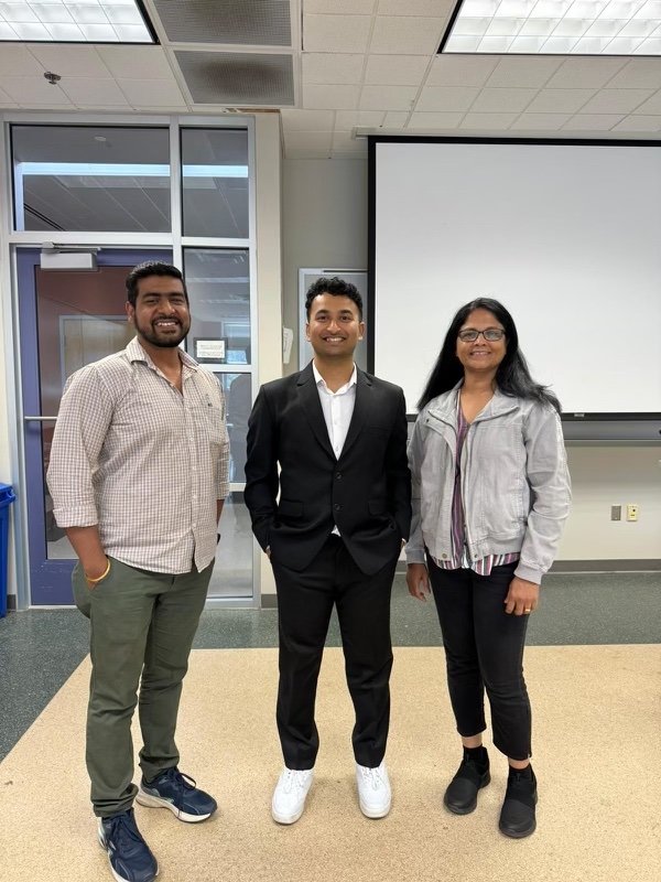 Rounak Patra at his PhD Dissertation Defense, pictured wtih Dr. Jagadamma and Dr. Saha