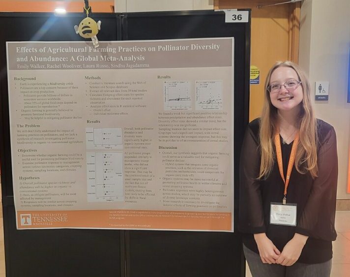 This photo features Emily Walker presenting her poster at the University of Tennessee’s annual Discovery Day